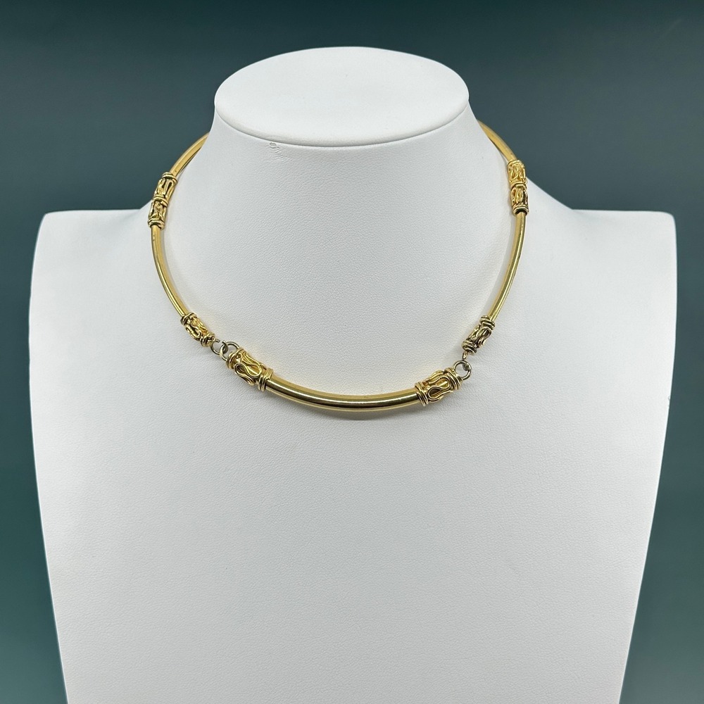 Gold Tone Segmented Collar Necklace Ornate Scrollwork Choker Statement Vintage